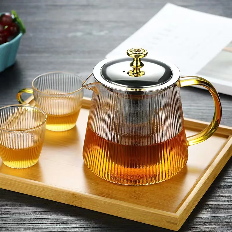 Wide Mouth Design 800Ml High Borosilicate  Glass Teapot Tea Carafe Glass Service Round Glass Teapot With Steel Infuser