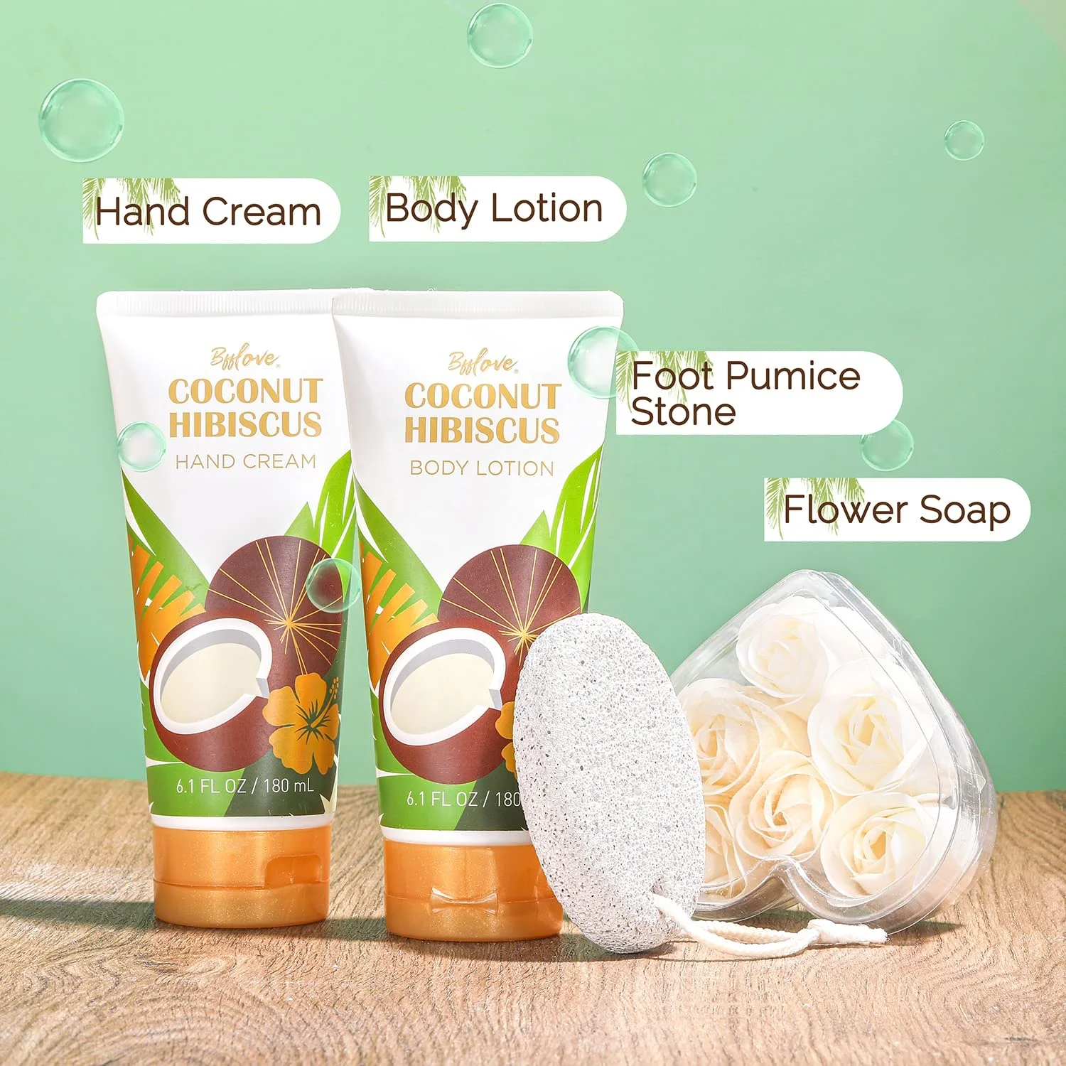 Coconut Bath and Body Gift Set Bath Set Includes Massage Oil Bubble Bath Spa Tote Bag