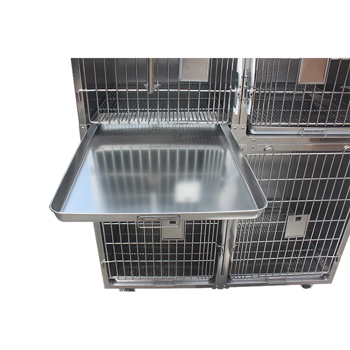 Hacenor Veterinary Stainless Steel Dog Cages Pet Icu Cage Vet Cage Bank  With Wheels For Animal Hospital