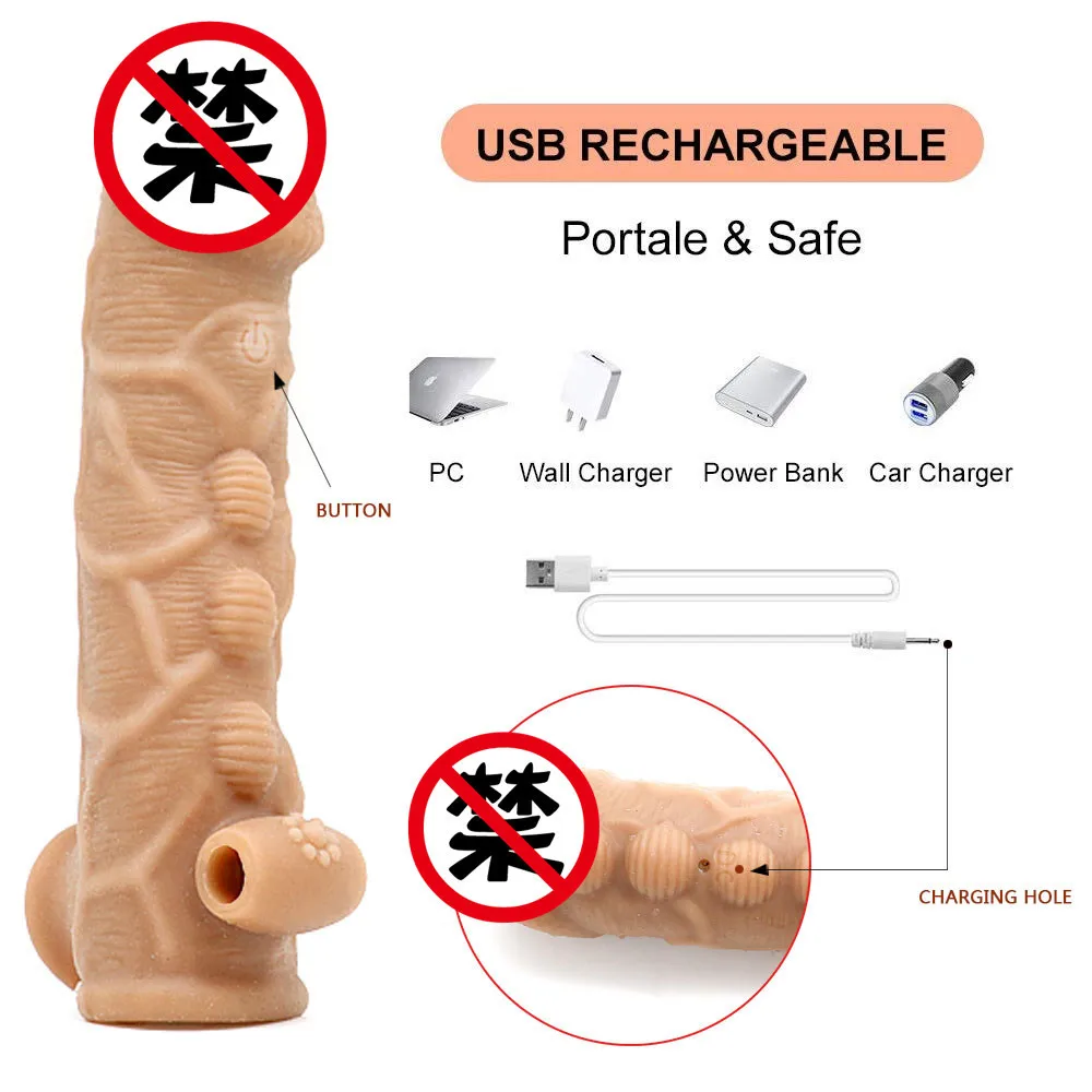 Enlargement Penis Extender Sleeve Dildo Recyclable Condom Delay Ejaculation Sex Toys For Men Intimate Goods Sex Shop