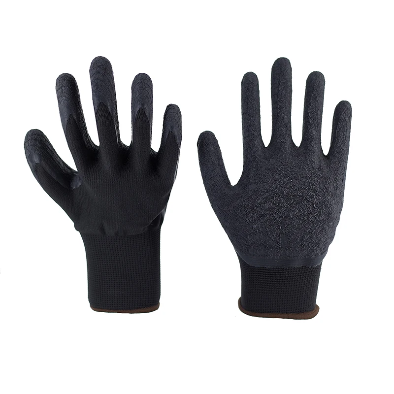 Factory Wholesale 13G black polyester black Latex finish Construction Gloves Industrial Safety latex household gloves