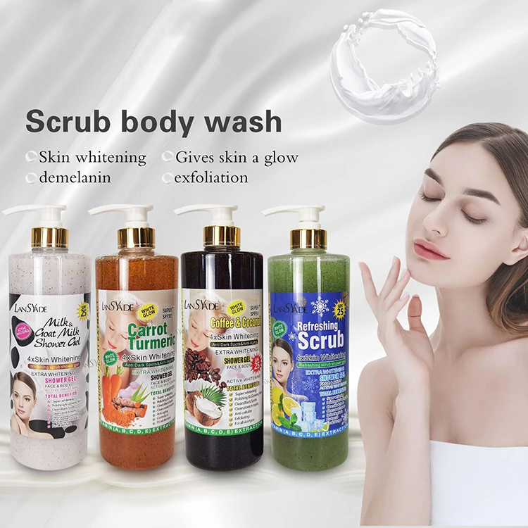Wholesale 1000ml Scrub  Rich Foam Shower Gel Lavender Lemon Kojic Acid Turmeric Moisturizing Whitening  Body Wash