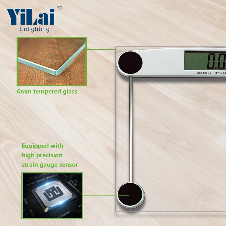 
Transparent tempered glass 150KG capacity with LCD display electronic digital bathroom scale 