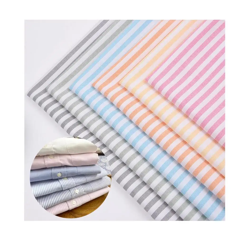 Factory combed cotton woven solid yarn dyed stripe oxford fabric for formal shirts