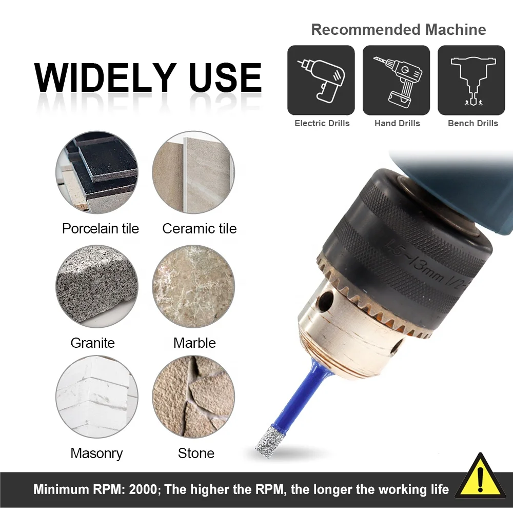 1Set/11PCS 6-65mm Triangle Shank Diamond Marble Ceramic Tile Crown Hole Saw Cutter Core Drill Bits Set For Porcelain Tile Marble