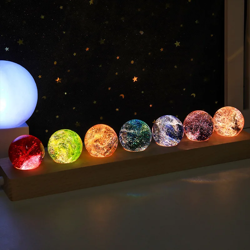 Night light home decor table lamp crystal ball wooden base led night light 1 set 7 balls luxury gift decoration led night light