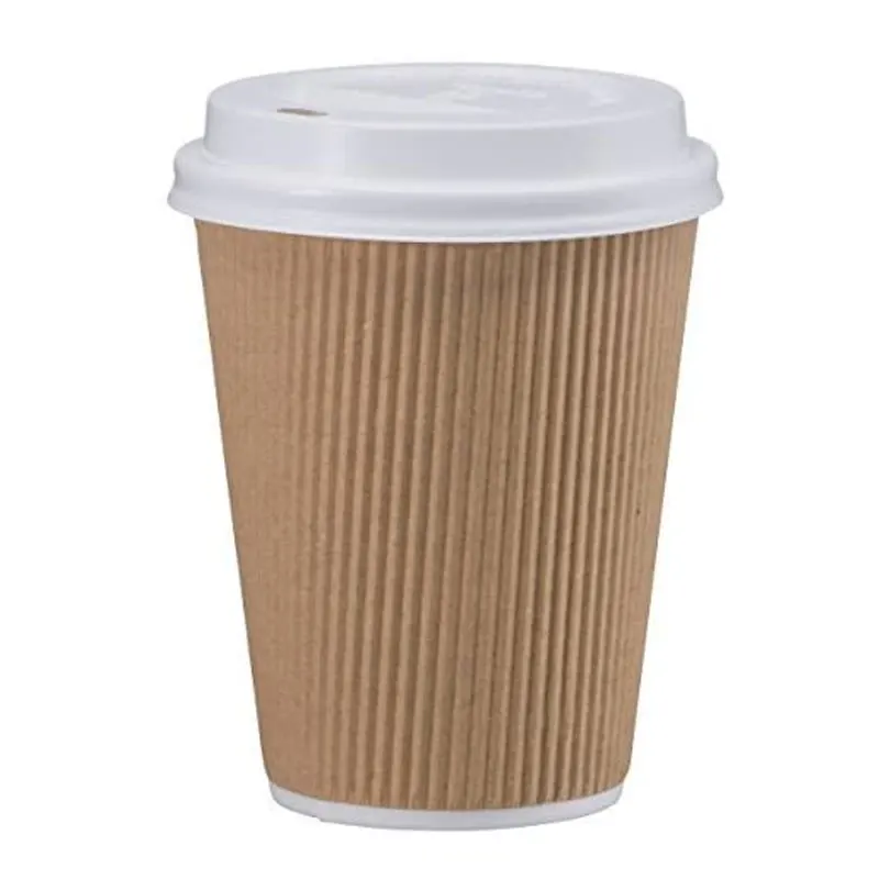 
 10 oz   Ripple Double Paper Hot Wall Disposable Coffee Tea Cups Chocolate With Plastic Lids High Quality  