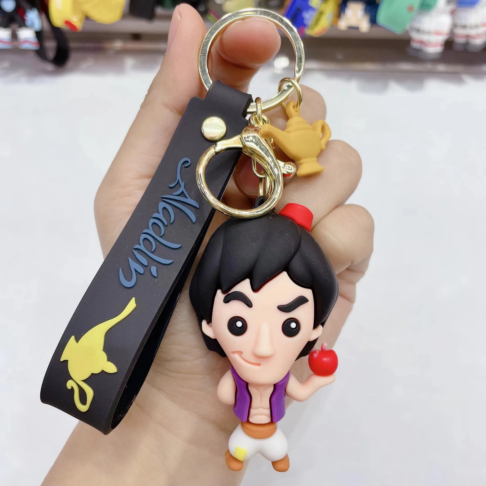 Cute Aladdin Keychain 3D Doll Cartoon Aladdin Lamp New Design Kawaii Bag Small Pendant Jewelry Anime Keychain