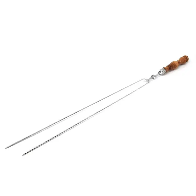 BBQ Metal Kabob Grill Skewer Stainless Steel Barbecue Skewer Sticks with Extra long Wooden Handle for Meat Veggies Grilling
