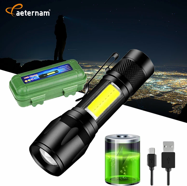 Powerful 1000 Lumen 3Modes  LED Keychain Emergency COB+XPE Rechargeable USB Battery LED Mini zoomable tactical Torch Flashlights