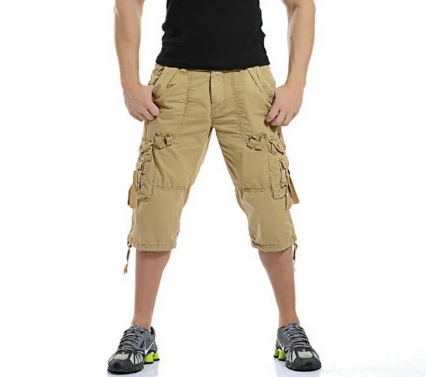 Summer Cargo Shorts Men Casual Workout Camouflage Shorts Multi-pocket Calf-length Short Pants Men ( Belt is not included )