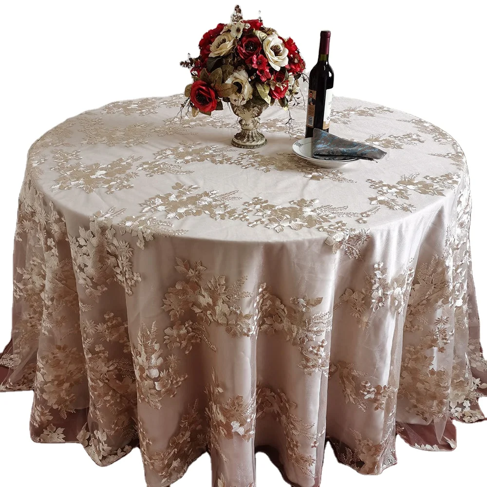 TONGLI Lace embroidered champagne wedding tablecloths round tablecloth for party