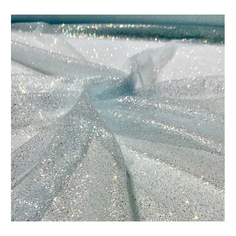 HG1060 Foil Print Full Shinny Tulle Glitter Fabric for Evening Dress