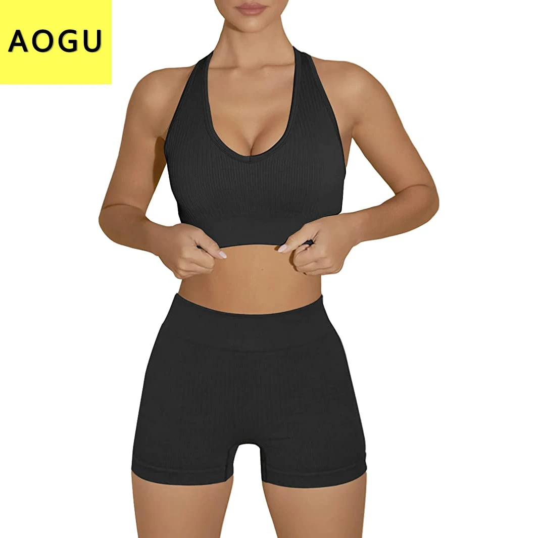 Oem Logo Troseing Gym Fitness Sets Workout Clothes Rembroideryless Yoga Apparel Biker Sports Bra and Shorts Set for Women