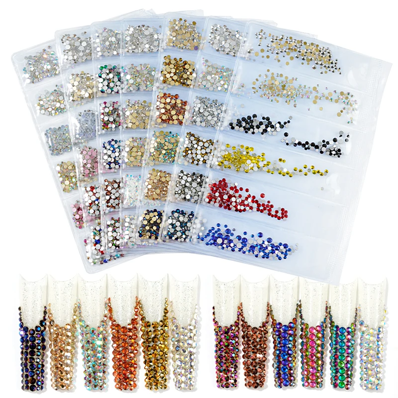 6 Grids colors gold blue red green rainbow glass stones decoration crystal nail rhinestones