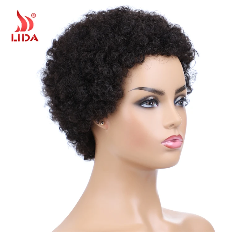
Lida Short Human hair Jerry Curl wigs 100% peruvian human hair 6631 afro pixie wig 