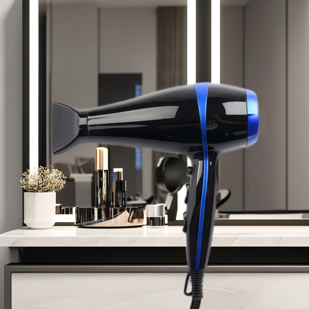 2024 Black Professional Salon Ionic Hair Dryer with AC Motor 2000W/2200W Electric Nozzles for Household Use Made of Plastic