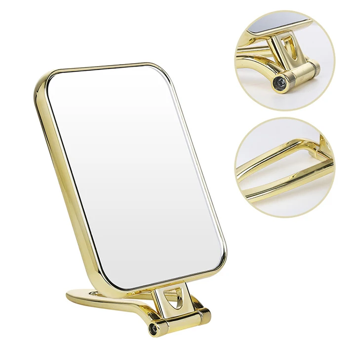 2023 new luxury beauty folding standing table top hand held cosmetic mirror small dual sided square makeup mirror with handle