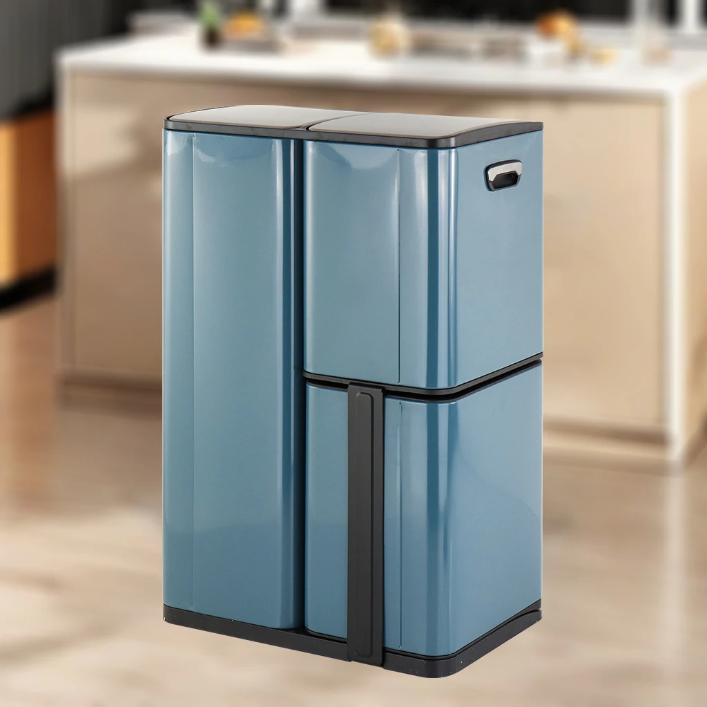 60 Liter Rectangular Trash Separation Bin Stainless Steel Pedal Bin Kitchen Trash Can For Selective Sorting and Recycling