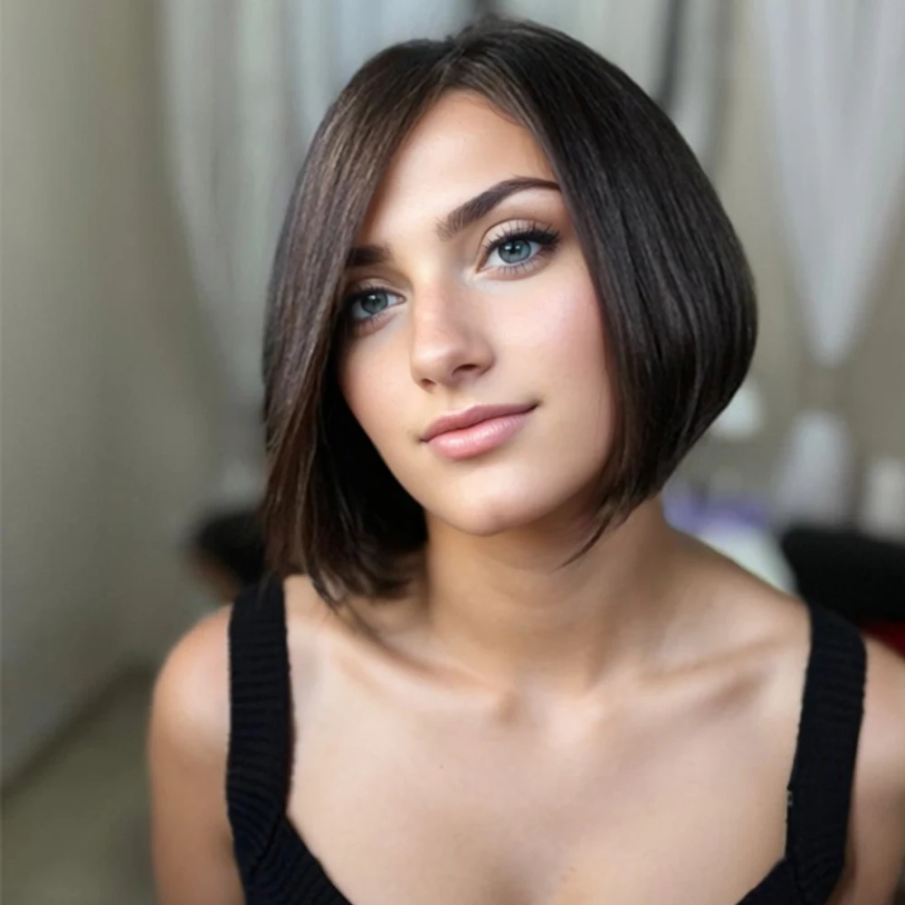 Aisi Hair wholesale premium fiber highlight color synthetic bob wig side part cheap short cut wigs for women natural looking