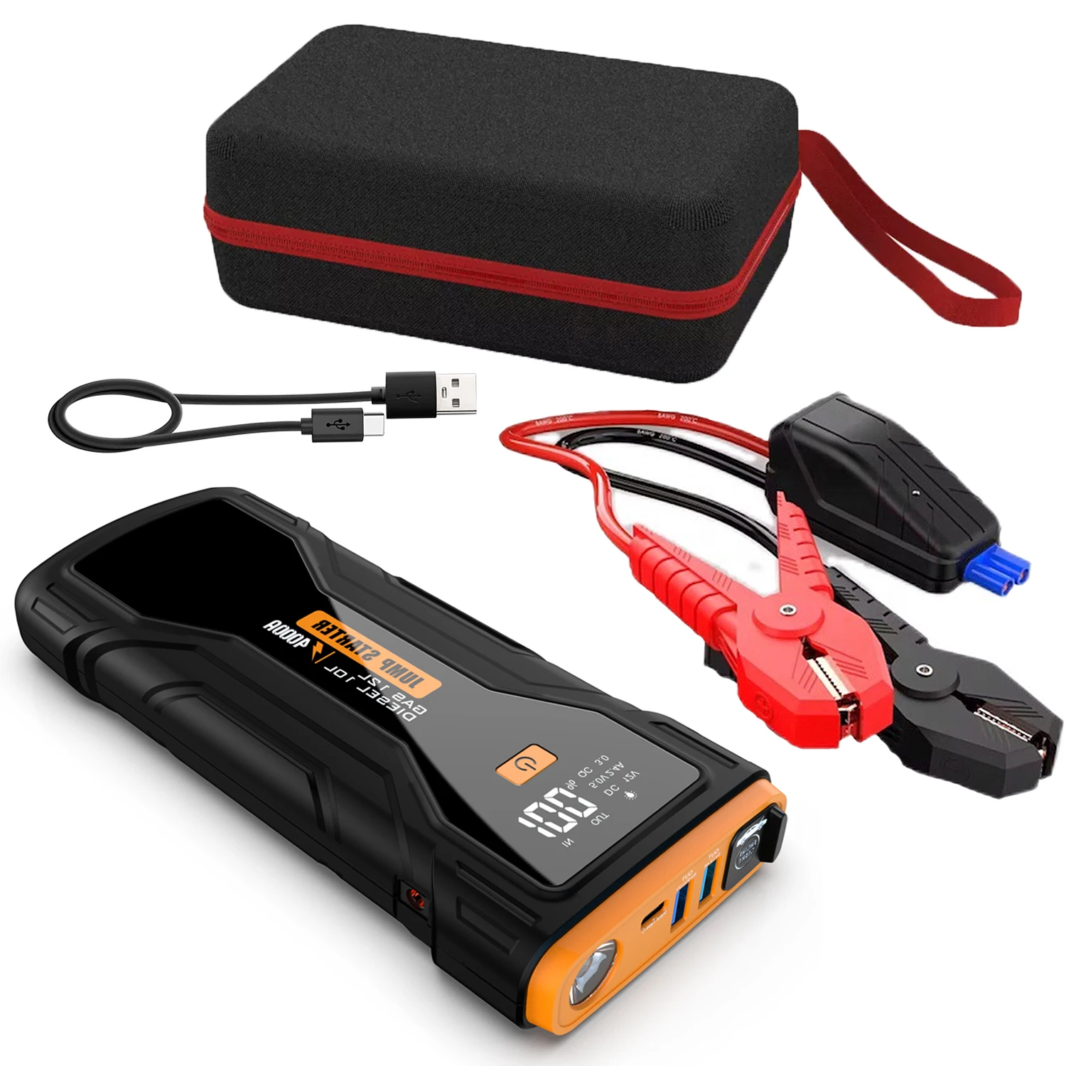 Slim 16000mAh Car Jump Starter with Jumper Cables, 4000A 12V Car Battery Booster Pack for up to 12L Gas & 10L Diesel Engines
