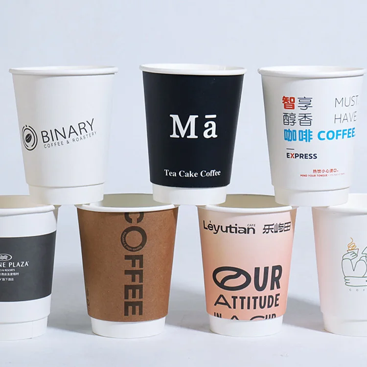Custom printer wholesale kraft disposable 12oz 16oz double wall hot drinks cup coffee paper cup with logo