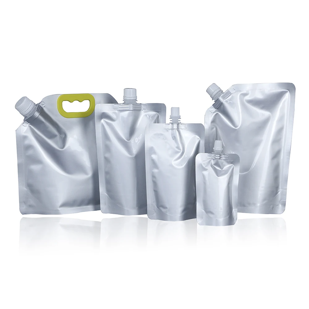 Wholesales stand up pouch plastic aluminum foil nozzle packaging bags with spout for water juice wine tea coffee packaging