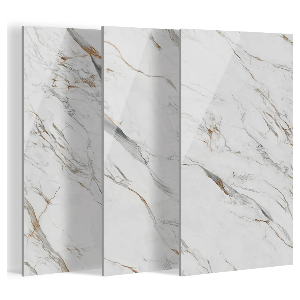 High Glossy Porcelain Tile Marble Look Sintered Stone Slab Countertop 1600*3200MM Format Big Size Slab Sintered Stone