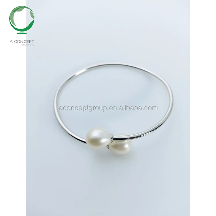 
9MM Fresh Water Pearl 925 Silver Bangle 