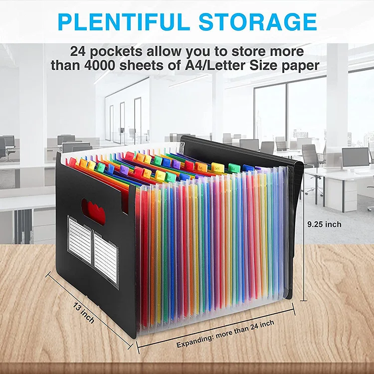 24 Pocket Extension Folder Large PP Plastic A4 Folder Expanding File Folder Expanding document bag