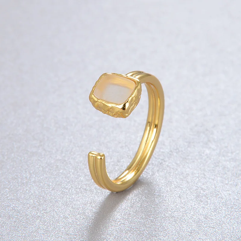 New Arrival 925 Sterling Silver Moonstone Natural Stone Adjustable Open Rings For Women