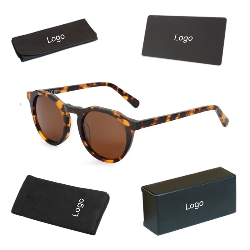 Summer Fashion Luxury  High Quality Retro Round Acetate Sunglasses Women Men Customized Logo Polarized Fashion Sunglasses