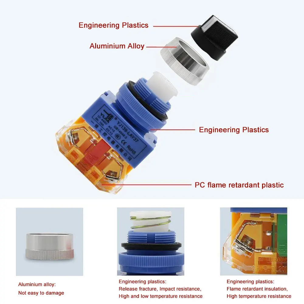 Rotary  black second gear third gear lay37 series 30mm  start stop plastic push button switch without led