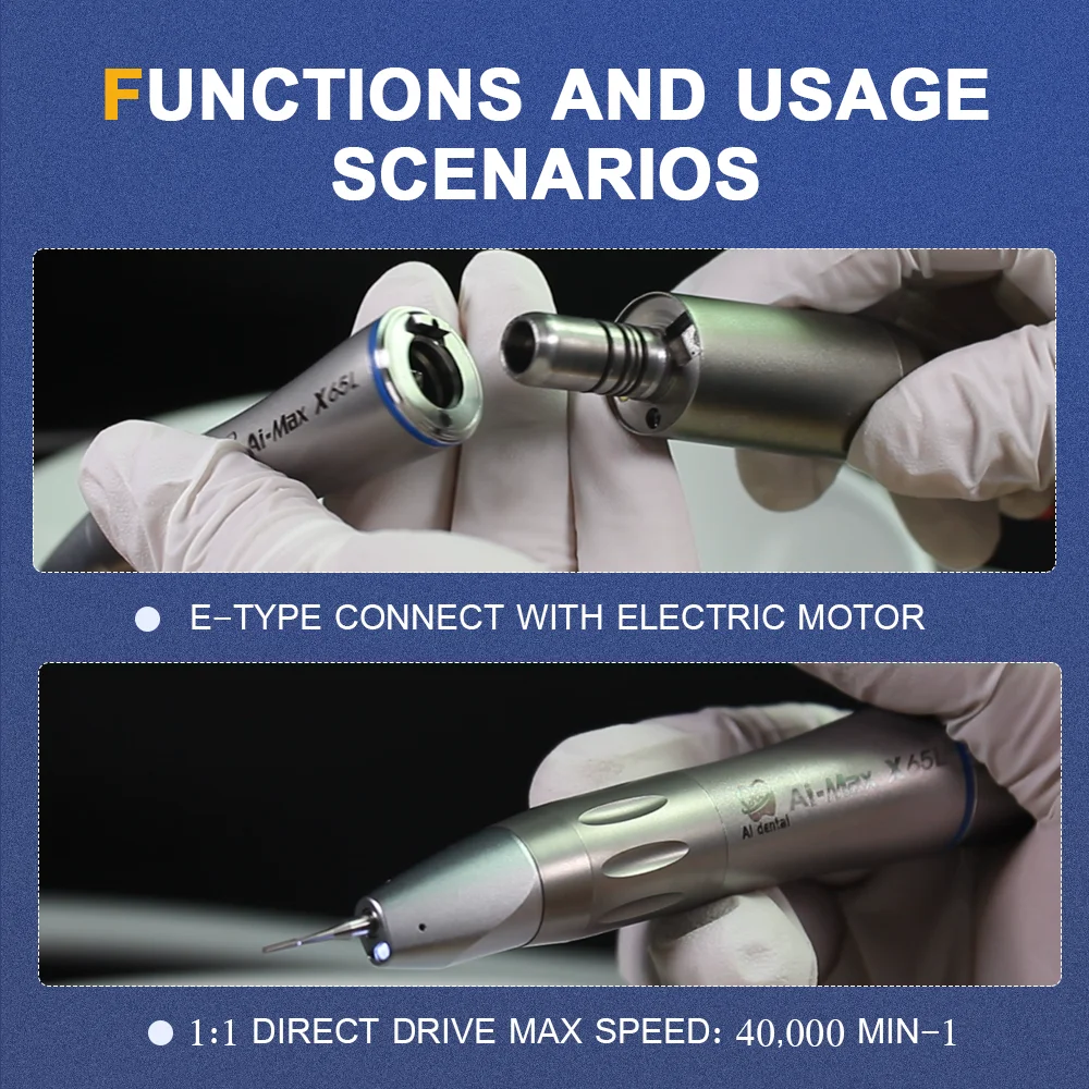 Z65L Straight Handpiece 1:1 Low Speed Polishing Hand Piece Fiber Optic Stainless Steel Body Dental Instrument Dentist Supplies