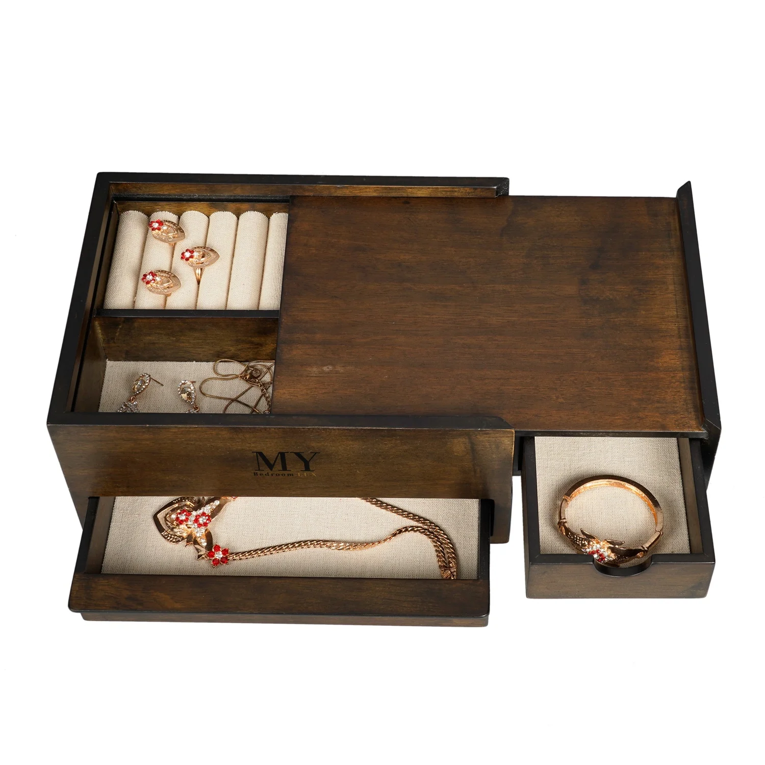 Ящик со скрытым отсеком для колец, браслетов, часов, ожерелий, серег и аксессуаров, Современная коробка для хранения сувениров, шкатулка для ювелирных изделий