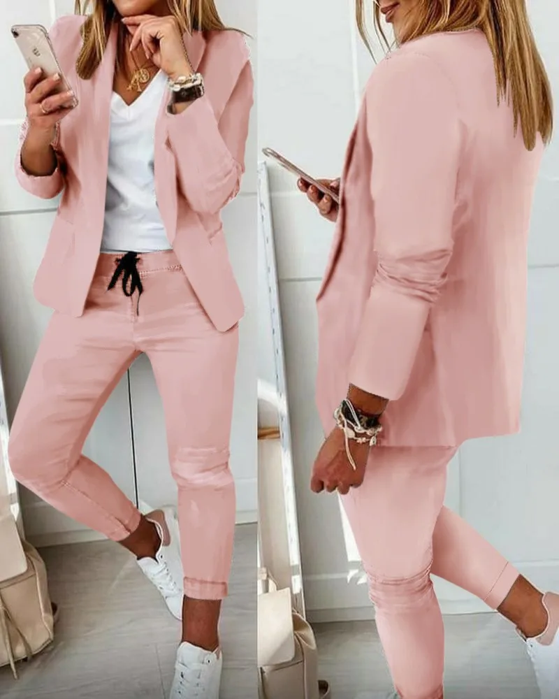 Womens Spring Suit Set Dressy Casual Business Work 2 Piece Outfits for Office Open Front Blazer and Pants Solid Sets