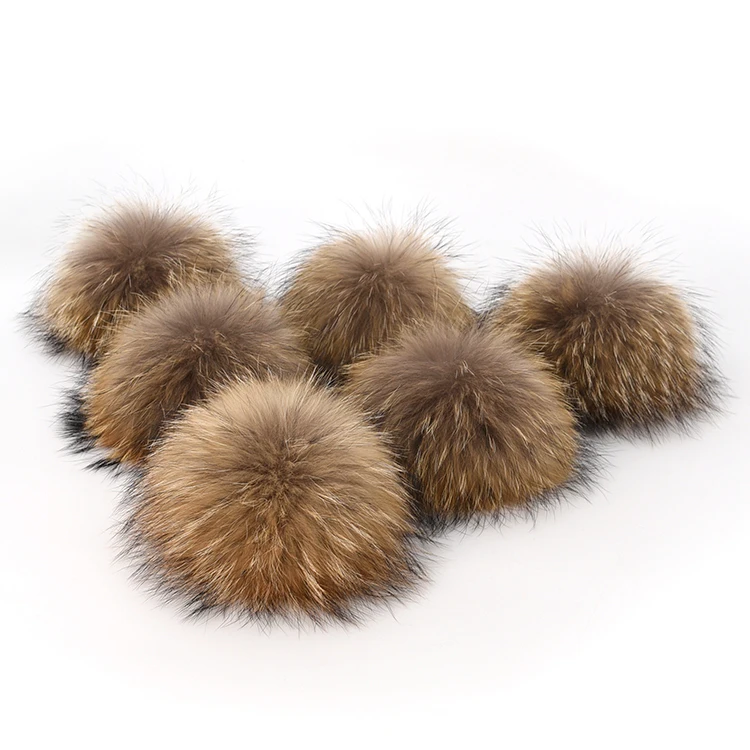 13CM KAZUFUR Factory Price Real Fur Balls For Hats Raccoon Fur Balls