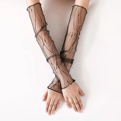 New Long Lace Hollow-Out Fingerless Gloves Sun Protection Sleeves Mesh Lace Thin Cycling Gloves