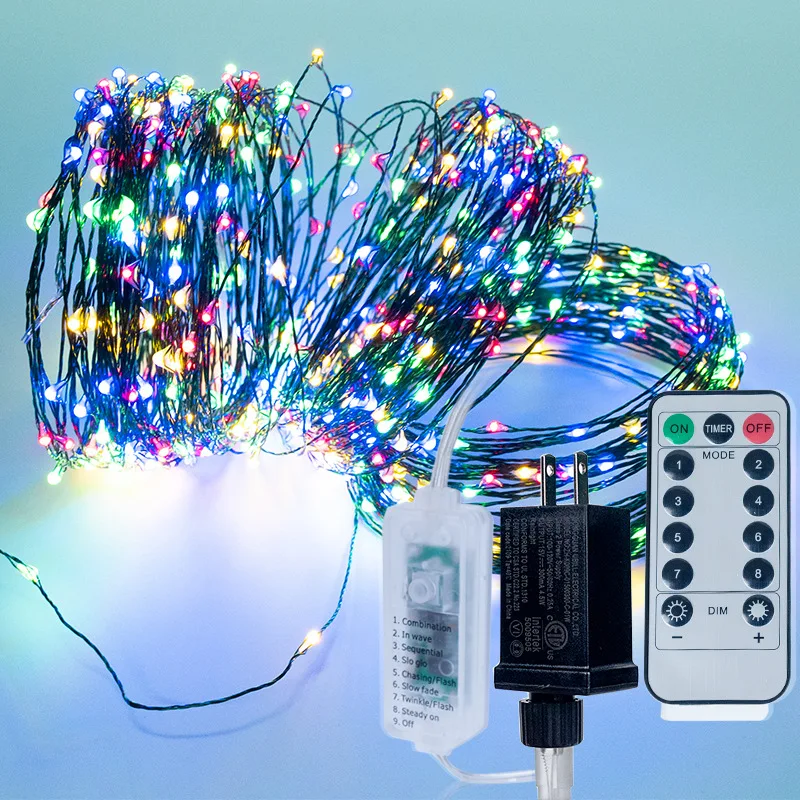 Green Copper Wire Christmas Decorative String Lights with 8 Colors Control