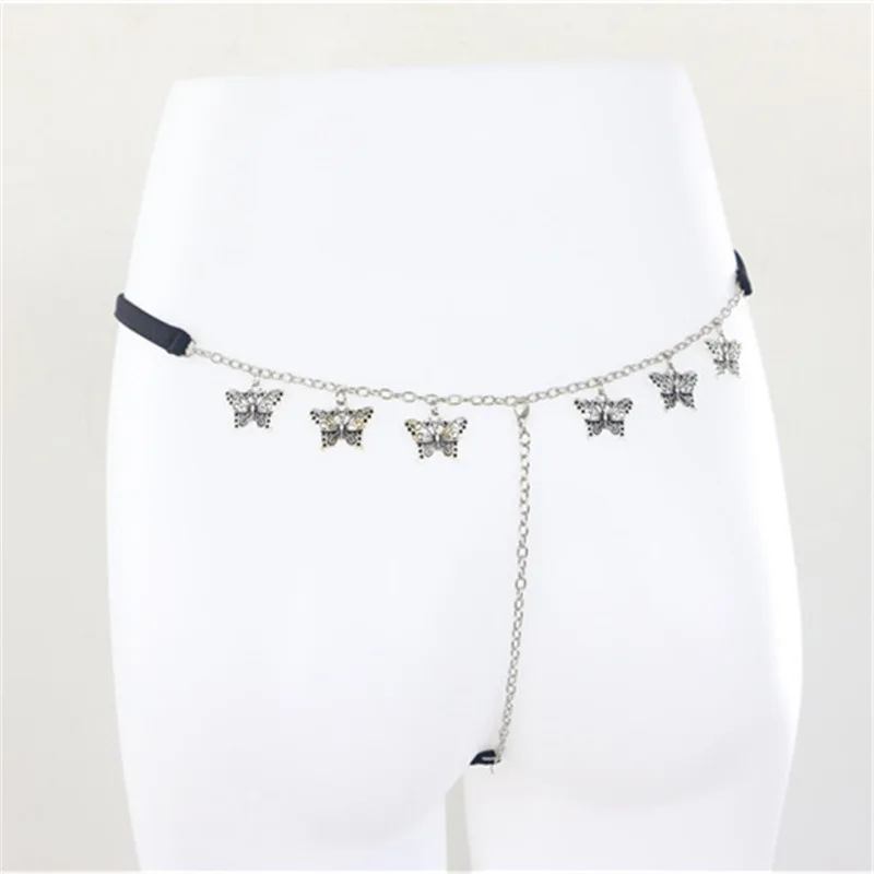 Creative Party Butterfly Pendant Thong Waist Chain Sexy Black Panties Charm Belly Body