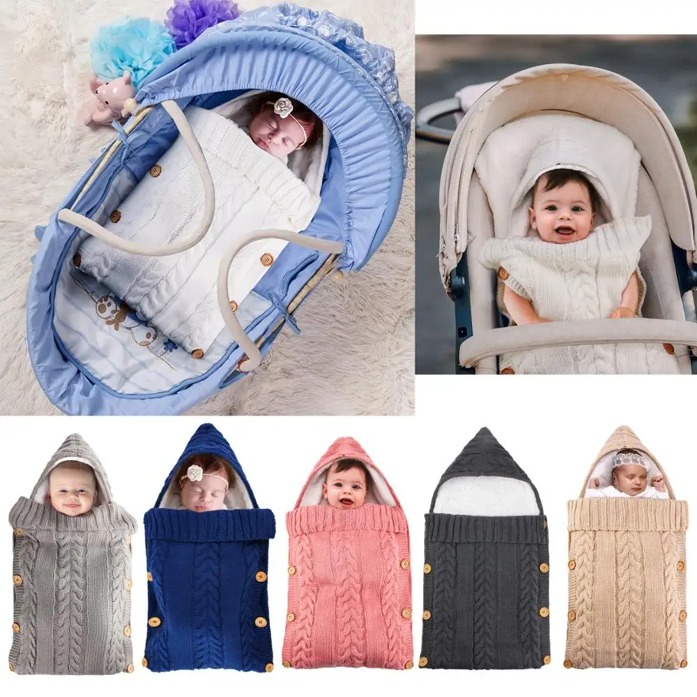 Winter Newborn Baby Wrap Swaddle Blanket Knitting And Sherpa Infant Swaddle Baby Car Seat Blanket