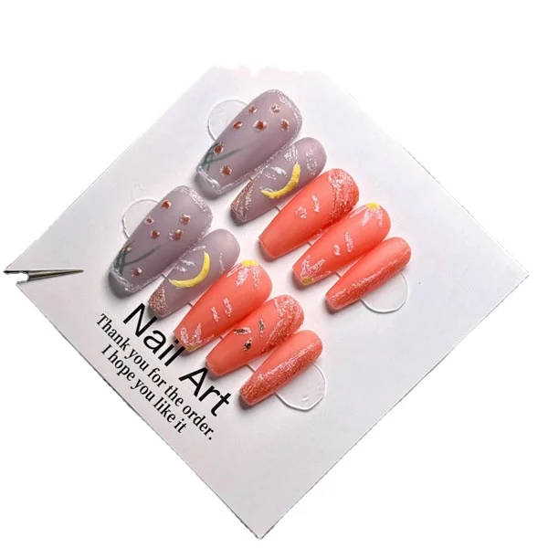 Wholesale Custom Luxury Bling Stones Press On Nail Candy Medium Coffin Heart Pearl French Tip Nails Manicure Acrylic