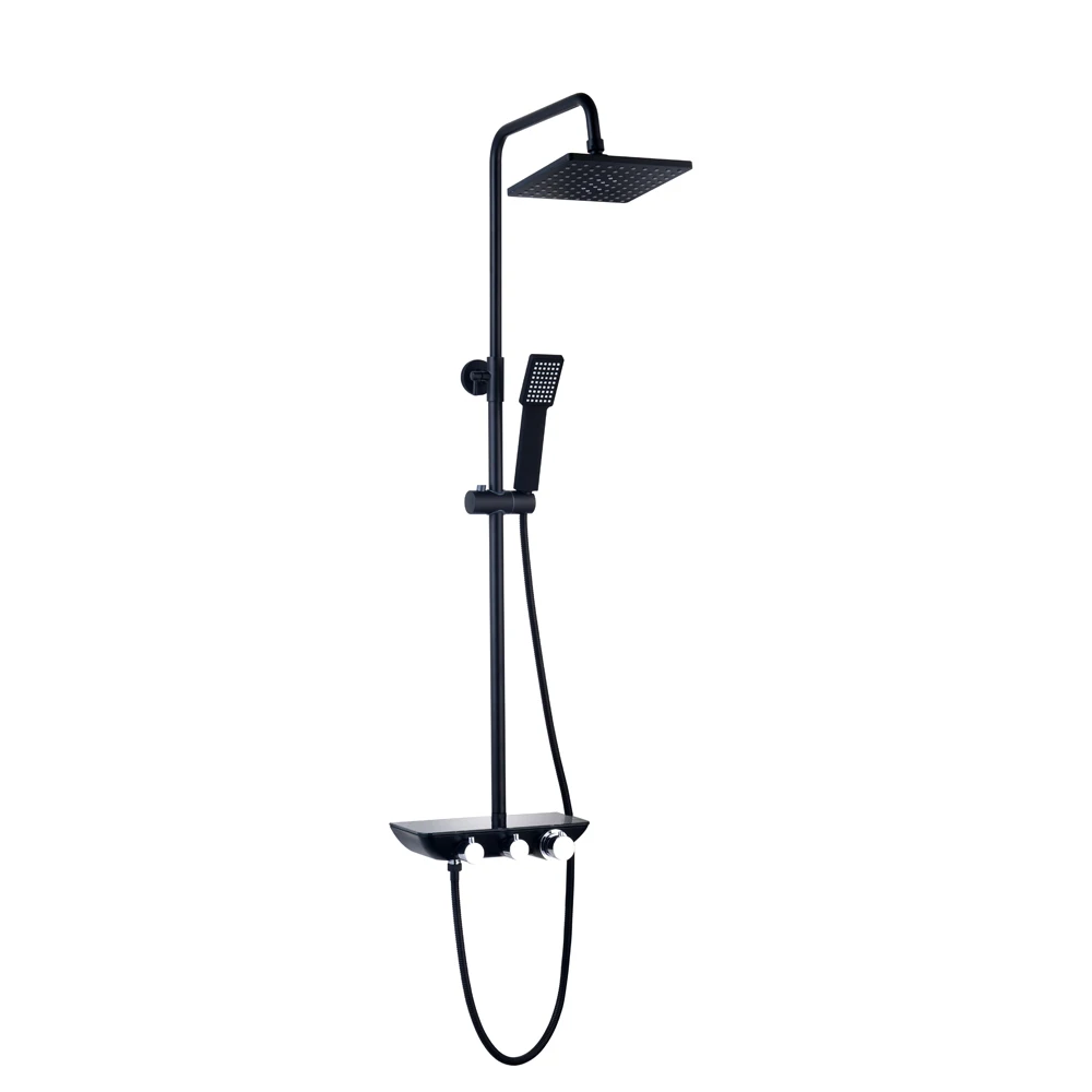 Vaguel New Design Shower Thermostat Matt Black Bathroom and Shower Faucets Copper Piano Shower
