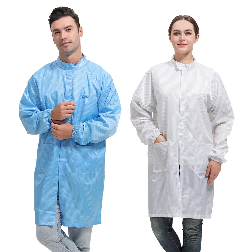 Esd Smock Clothing Cleanroom Strip Lab Coat Antistatic Stand Collar Workwear Lab Gown