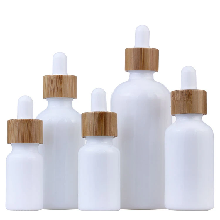 Porcelain Ceramic Glass Dropper Bottle Lid Essential Oil Bottle White with Bamboo Lh Unique Luxury Cosmetic Packaging 100pcs