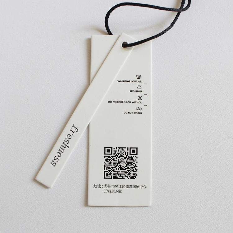 Custom Embossed Design Printing Name Logo Pure White Beige Paper Garment Hangtag Labels Custom Clothing Tags With Cotton String