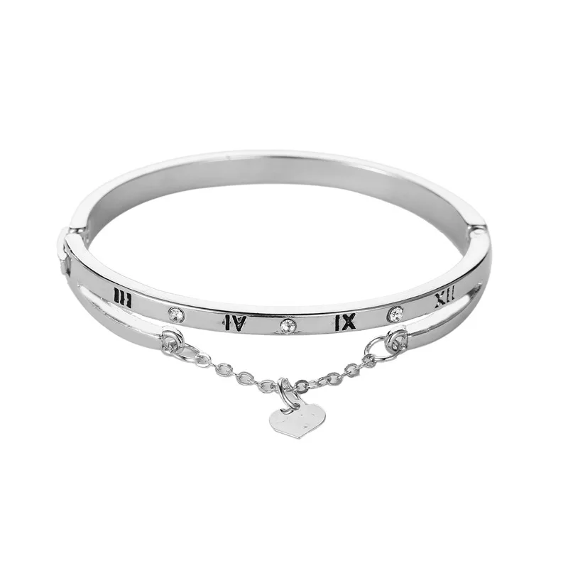 New Classic Design Silver Gold Rose Gold Plated Heart Charm Bangle Bracelet for Wholesale