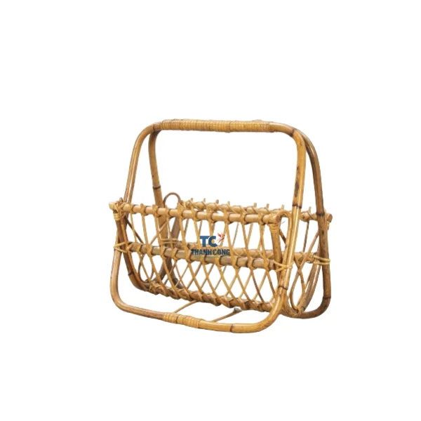 Exquisite Best selling Round Cane Magazine Rack Natural rattan magazine racks Store Newspaper Brochure Display Stand
