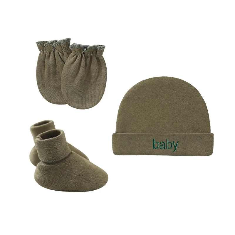 OEM cotton Newborn Knitted Hats and Mittens Striped Blank Baby Turban Beanie Hats for Infant Toddler