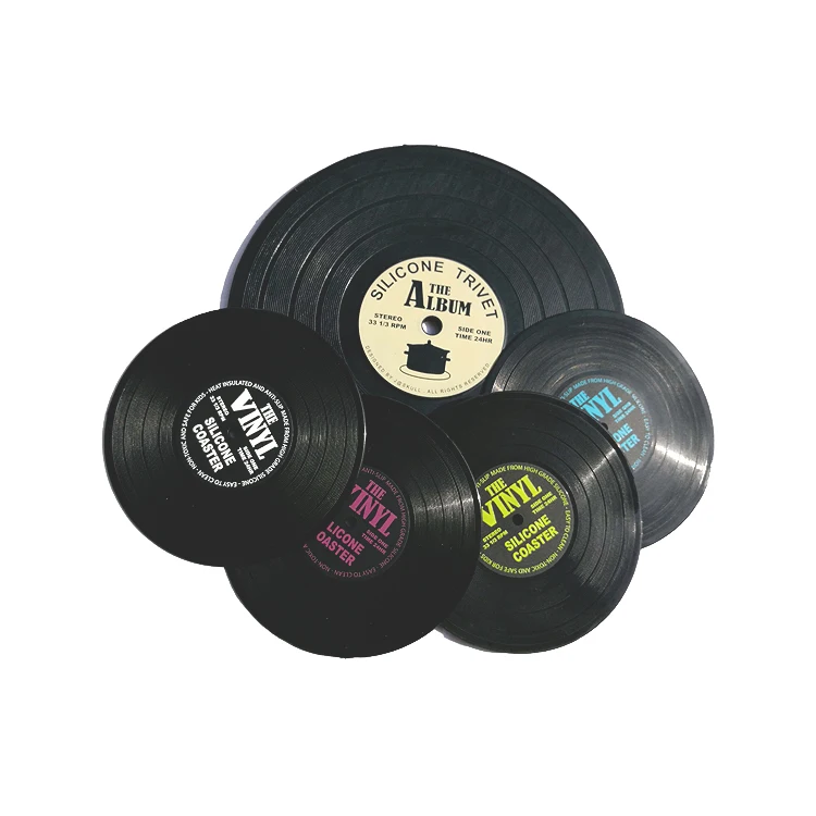 Factory Wholesale Design Coasters Set of 6 Colorful Retro Vinyl Record Disk Coasters for Drink Silicone Coaster Silicone Mat 30g